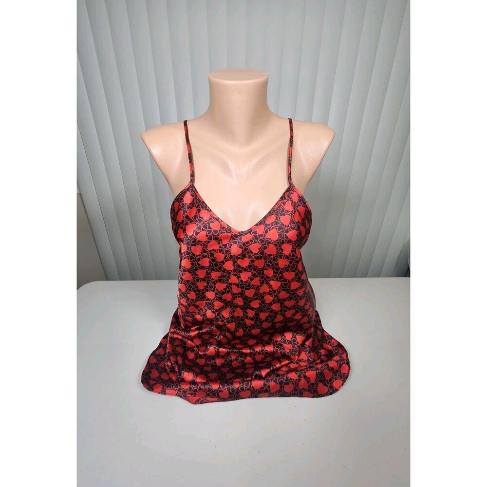 Vtg Y2K Private Luxuries Red Satin Hearts Slip Dress Chemise Size S Made In USA
